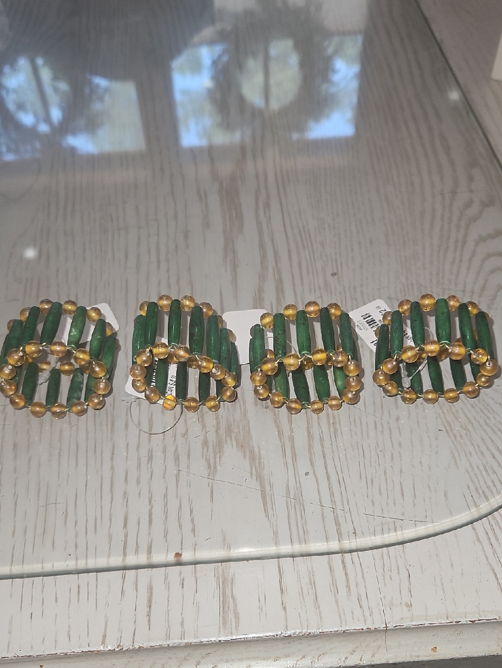 Pier One Imports Emerald Green And Amber Jeweled Napkin Rings Set Of 4